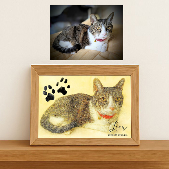 フレーム付きオーダーポスター  メモリアル 虹の橋 似顔絵 うちのこグッズ 肉球 犬猫足形 ペット供養 ペット遺影 14枚目の画像