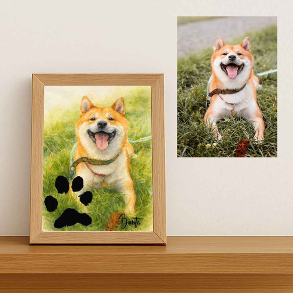 フレーム付きオーダーポスター  メモリアル 虹の橋 似顔絵 うちのこグッズ 肉球 犬猫足形 ペット供養 ペット遺影 18枚目の画像