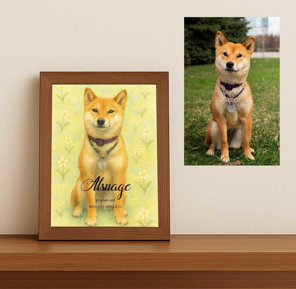 フレーム付きオーダーポスター  メモリアル 虹の橋 似顔絵 うちのこグッズ 肉球 犬猫足形 ペット供養 ペット遺影 19枚目の画像