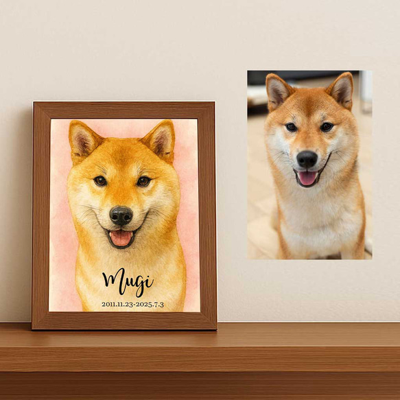 フレーム付きオーダーポスター  メモリアル 虹の橋 似顔絵 うちのこグッズ 肉球 犬猫足形 ペット供養 ペット遺影 15枚目の画像