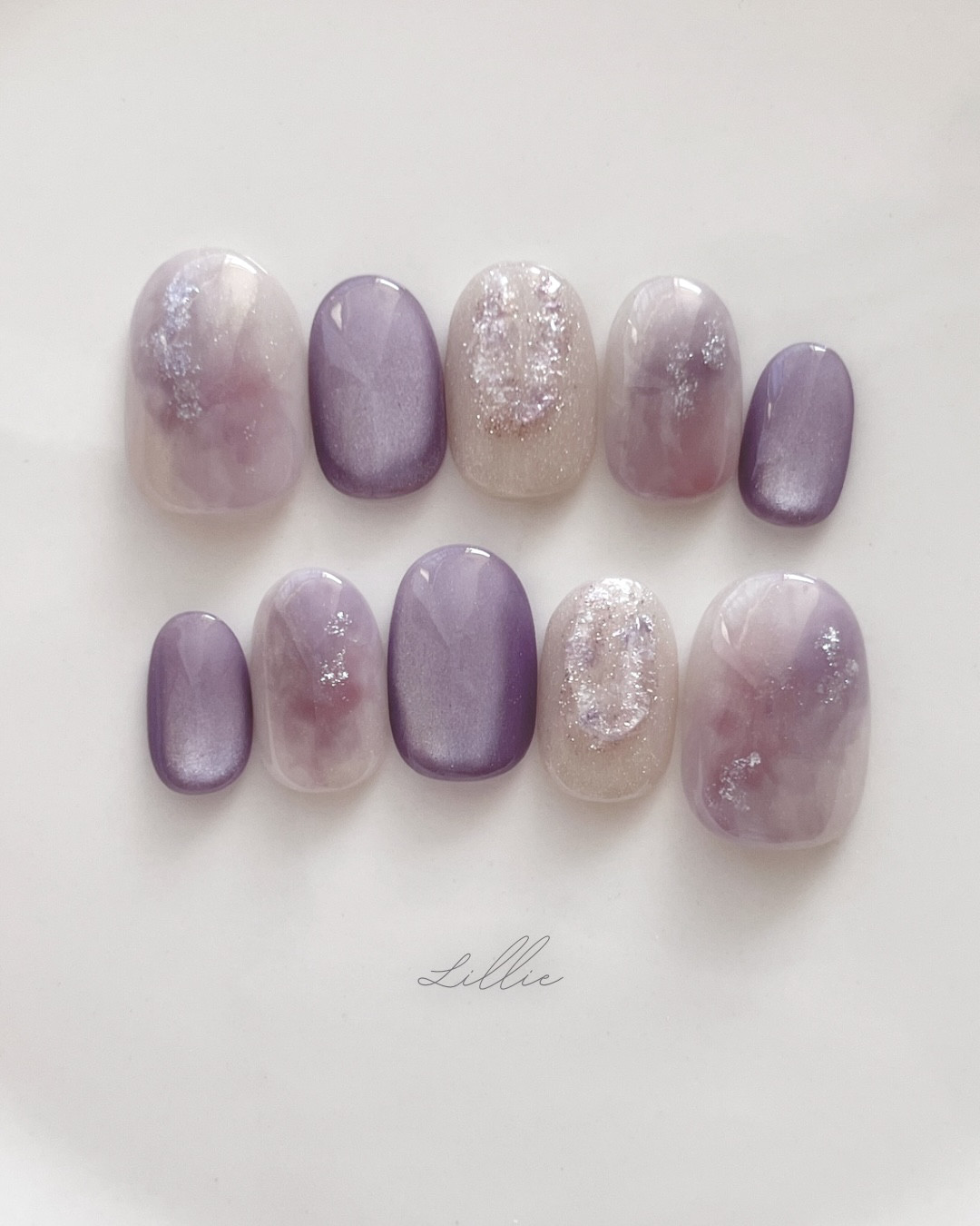 lollipop  ネイルチップ 儚げネイル ウェディングネイル きらきらネイル パープルネイル