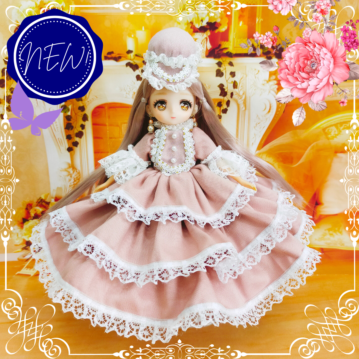 リカちゃんサイズ 服 花柄ピンクマキシドレス リカちゃんサイズ 服 花柄ピンクマキシドレス 22cmドール用 可愛い