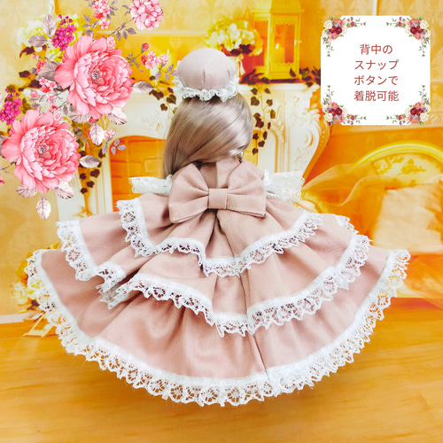 リカちゃんサイズ お姫様ドレス くすみピンク 22㎝ドール 3段フリル