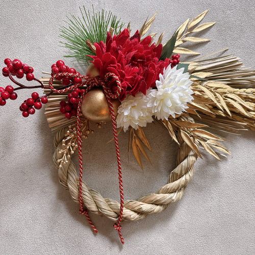 新作 しめ縄2026 『豊穣の華』超早割 紅白 アーティフィシャルフラワー