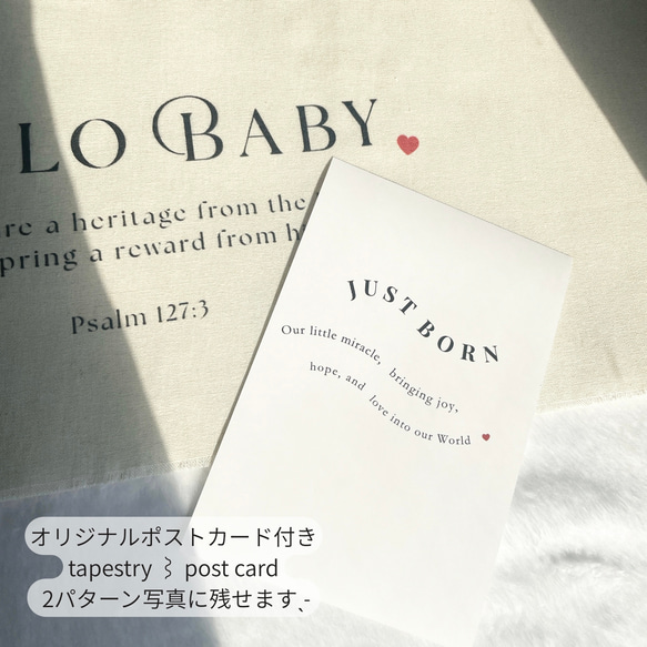 ニューボーンタペストリー＆カード2点セット　ウェルカムベビー　ハローベビー　出産祝い　命名書 2枚目の画像