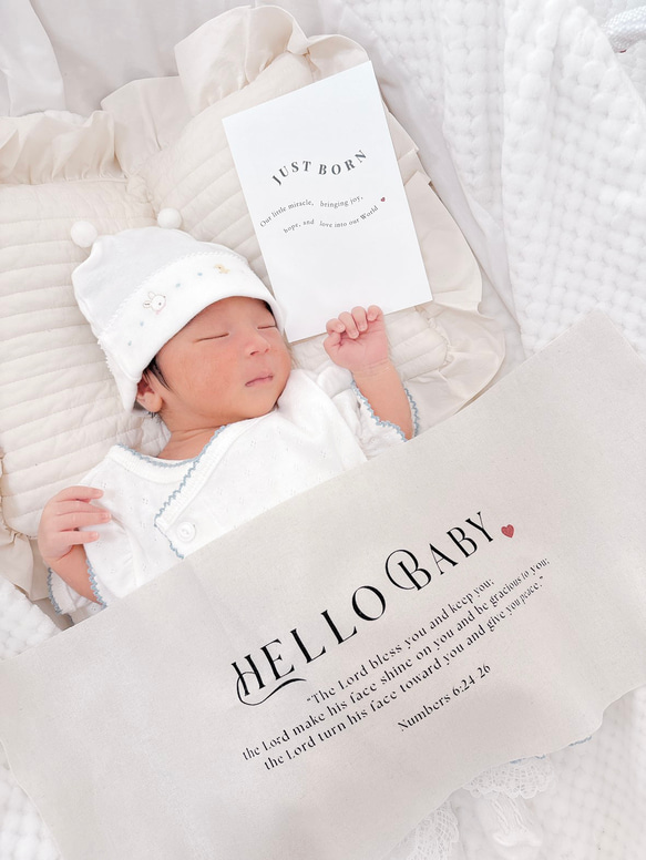 ニューボーンタペストリー＆カード2点セット　ウェルカムベビー　ハローベビー　出産祝い　命名書 3枚目の画像