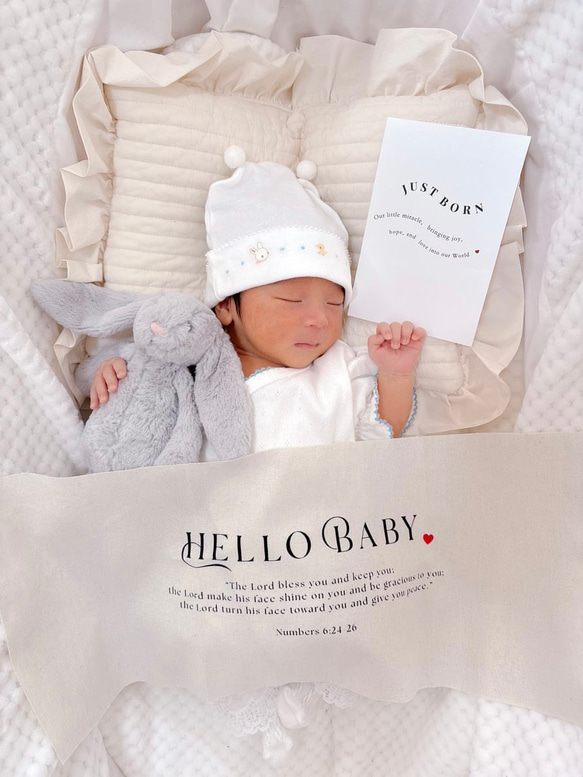 ニューボーンタペストリー＆カード2点セット　ウェルカムベビー　ハローベビー　出産祝い　命名書 6枚目の画像