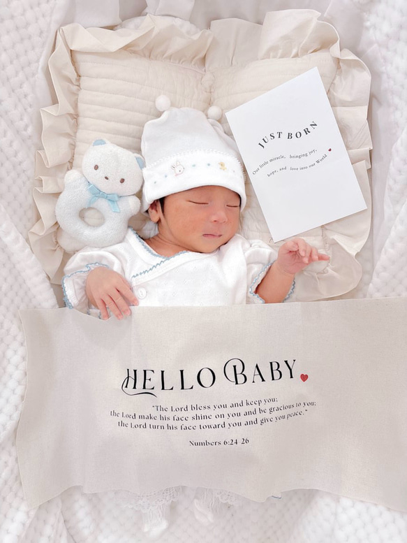 ニューボーンタペストリー＆カード2点セット　ウェルカムベビー　ハローベビー　出産祝い　命名書 1枚目の画像