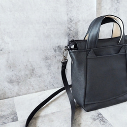 ちょっとそこまで小さめトート&ショルダーバッグ2way【合皮】くろネコのみみ付き 3枚目の画像