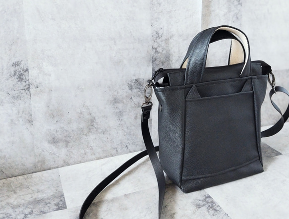 ちょっとそこまで小さめトート&ショルダーバッグ2way【合皮】くろネコのみみ付き 3枚目の画像