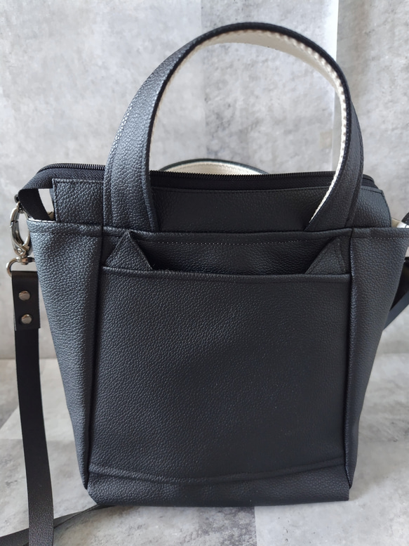 ちょっとそこまで小さめトート&ショルダーバッグ2way【合皮】くろネコのみみ付き 10枚目の画像