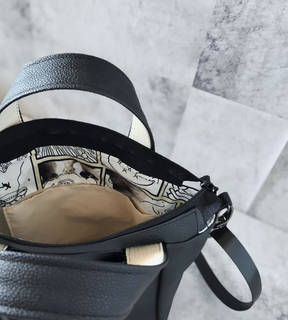 ちょっとそこまで小さめトート&ショルダーバッグ2way【合皮】くろネコのみみ付き 7枚目の画像