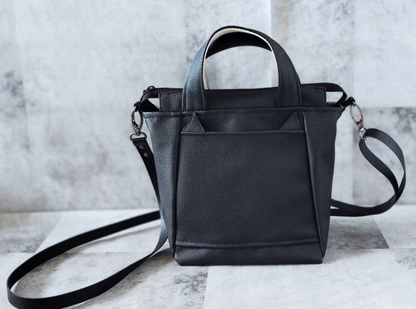 ちょっとそこまで小さめトート&ショルダーバッグ2way【合皮】くろネコのみみ付き 1枚目の画像