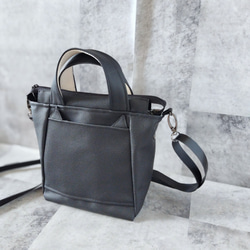 ちょっとそこまで小さめトート&ショルダーバッグ2way【合皮】くろネコのみみ付き 2枚目の画像