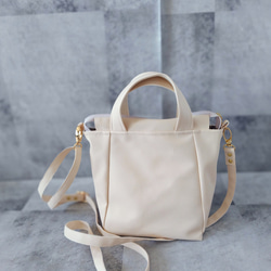 ちょっとそこまで小さめトート&ショルダーバッグ2way【合皮】バニラネコのみみ付き 5枚目の画像