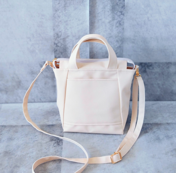 ちょっとそこまで小さめトート&ショルダーバッグ2way【合皮】バニラ 1枚目の画像