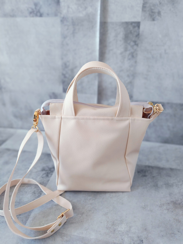 ちょっとそこまで小さめトート&ショルダーバッグ2way【合皮】バニラ 8枚目の画像