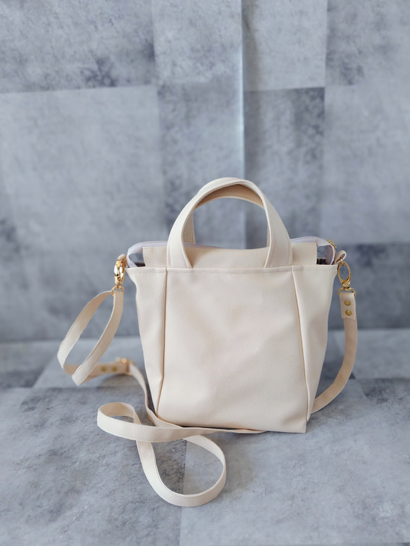 ちょっとそこまで小さめトート&ショルダーバッグ2way【合皮】バニラ 7枚目の画像