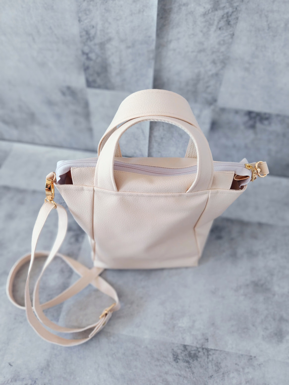 ちょっとそこまで小さめトート&ショルダーバッグ2way【合皮】バニラ 5枚目の画像