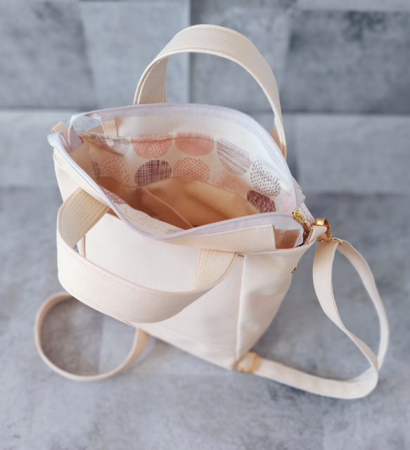 ちょっとそこまで小さめトート&ショルダーバッグ2way【合皮】バニラ 6枚目の画像