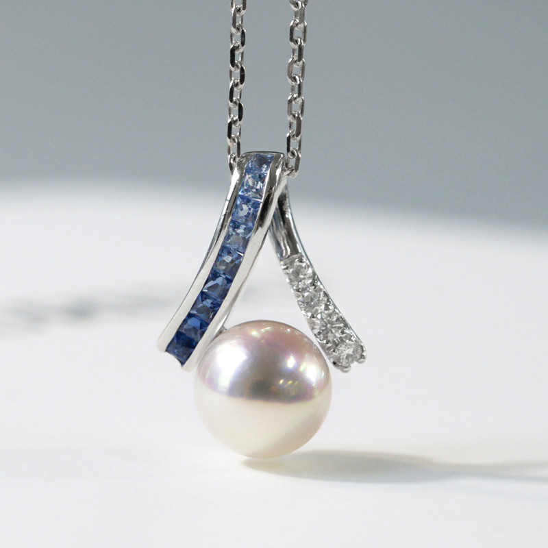 ルミナオーシャンシリーズ PT900 プラチナ ダイヤモンドネックレス 8-8.5mm 日本製アコヤ天然海水真珠ペンダント サフ