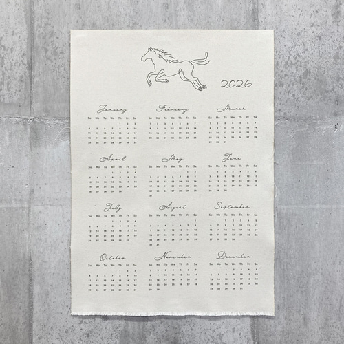 令和8年 2026カレンダー 干支 うま ファブリックカレンダー 布