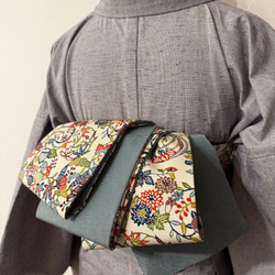 193号 半幅帯 正絹 リバーシブル 江戸紅型×鹿子総絞り 赤 ☆新品の