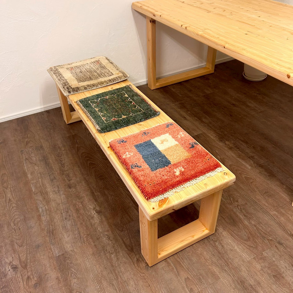 【みんなが安心して使える＊全ての角を丸めたダイニングテーブル・ベンチ付】国産ヒノキ　ロの字脚　【オーダー可】 17枚目の画像