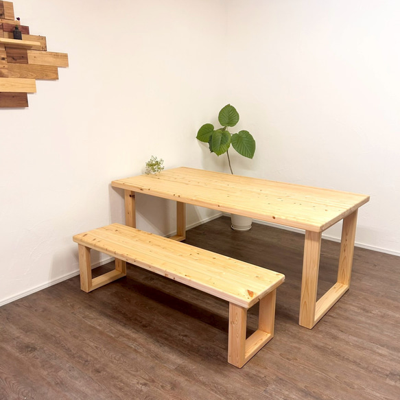 【みんなが安心して使える＊全ての角を丸めたダイニングテーブル・ベンチ付】国産ヒノキ　ロの字脚　【オーダー可】 9枚目の画像