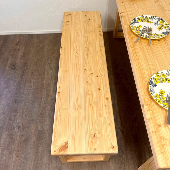 【みんなが安心して使える＊全ての角を丸めたダイニングテーブル・ベンチ付】国産ヒノキ　ロの字脚　【オーダー可】 13枚目の画像