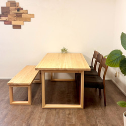 【みんなが安心して使える＊全ての角を丸めたダイニングテーブル・ベンチ付】国産ヒノキ　ロの字脚　【オーダー可】 10枚目の画像