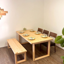 【みんなが安心して使える＊全ての角を丸めたダイニングテーブル・ベンチ付】国産ヒノキ　ロの字脚　【オーダー可】 3枚目の画像