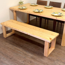 【みんなが安心して使える＊全ての角を丸めたダイニングテーブル・ベンチ付】国産ヒノキ　ロの字脚　【オーダー可】 5枚目の画像