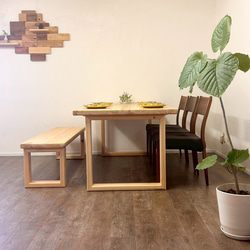 【みんなが安心して使える＊全ての角を丸めたダイニングテーブル・ベンチ付】国産ヒノキ　ロの字脚　【オーダー可】 4枚目の画像