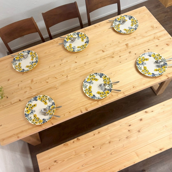 【みんなが安心して使える＊全ての角を丸めたダイニングテーブル・ベンチ付】国産ヒノキ　ロの字脚　【オーダー可】 2枚目の画像