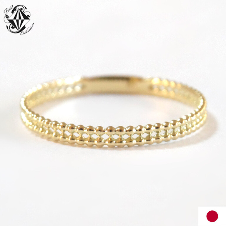 18金 K18 リング 指輪 レディース 2連 ミルリング Double mill ring 粒 重ね付け風 デザイン