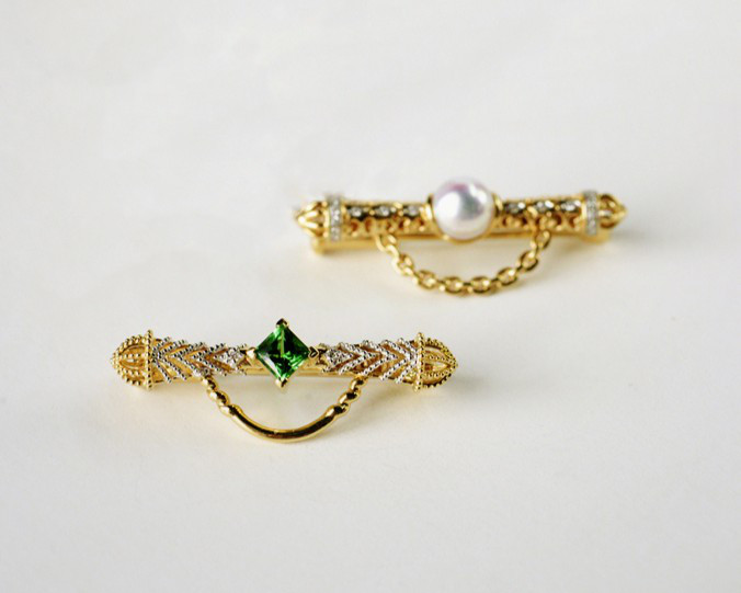 ルミナ ユニバーサルブローチ、18Kゴールドダイヤモンド、5.5～6mm、日本製アコヤ天然海水真珠、ツァボライト、高品質、ギフト