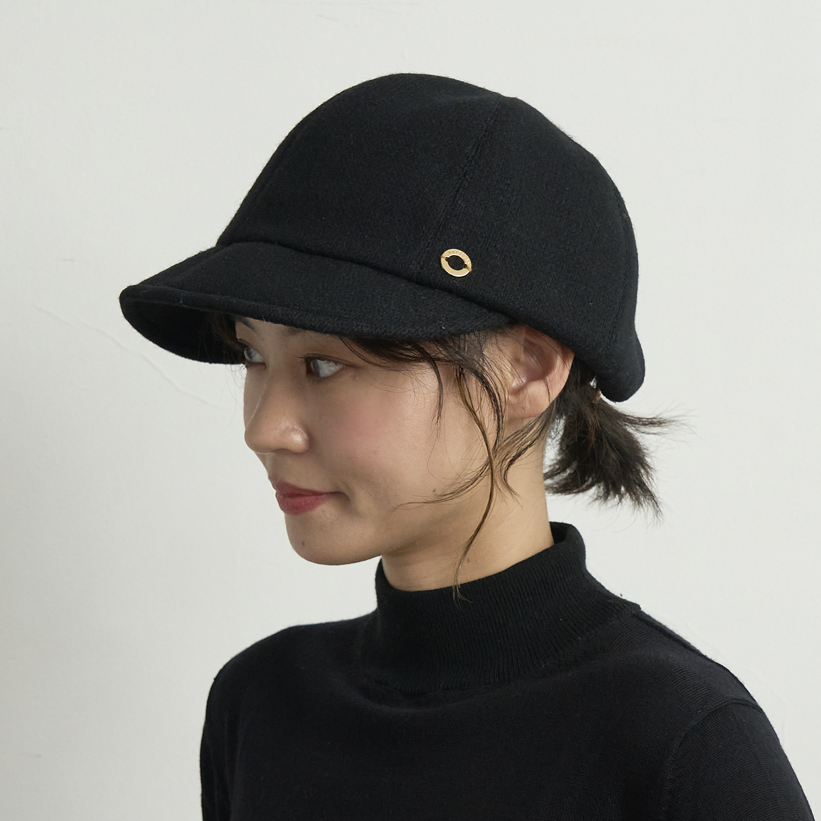 【サイズ調節可能】ニットリボンキャスケット/ブラック　255-5-201