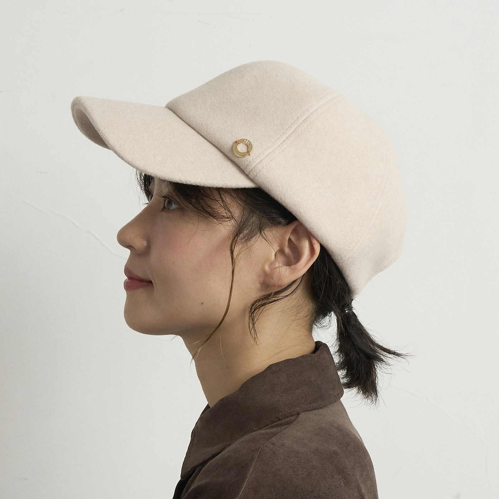 【サイズ調節可能】ポリフランネルキャップ/アイボリー　245-4-200