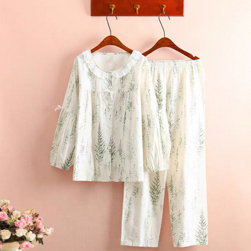 春秋、パジャマ、上下セット、長袖、コットン100％、レディース、部屋着