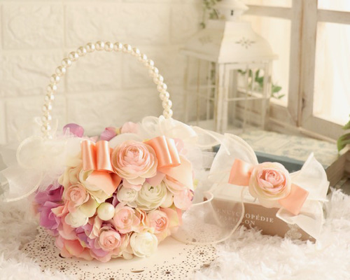 フラワーバッグ・バッグブーケ・ハンドバッグ型造花アレンジメント バッグブーケ 七五三バッグ 3歳 7歳 753 前撮り 和装 ドレス フォト