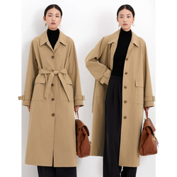 羊革トレンチロングコートボタンなし Sheep Leather Trench Coat 