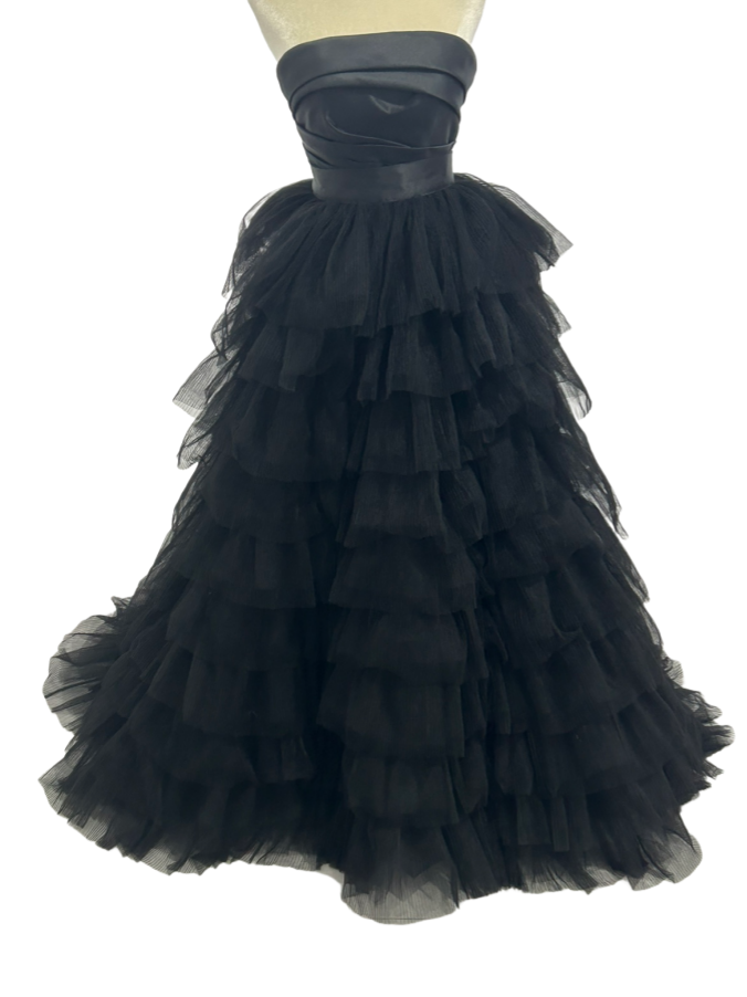 カラードレス ビスチェドレス オーバースカート 2ways  ティアードのドレス ブラック 前撮り