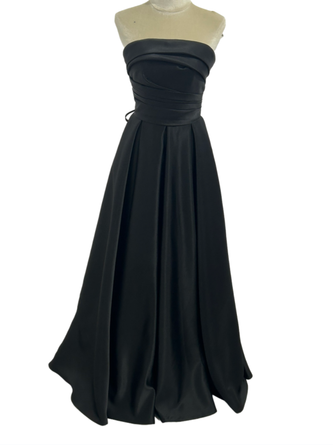 パーティードレス ビスチェドレス 床付く スレンダーライン   2ways  光沢サテン ブラック 前撮り