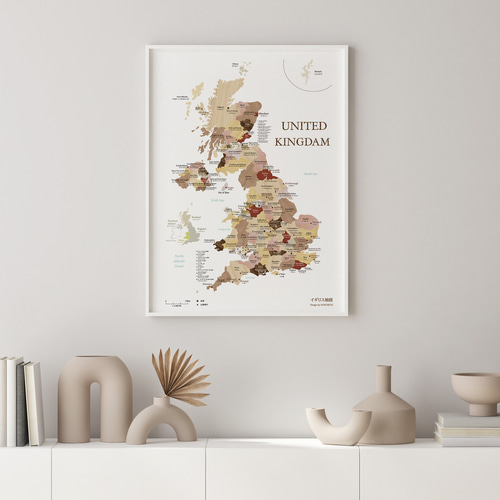 木目調のイギリス 英国 United Kingdom 地図 A2サイズ マップ 世界