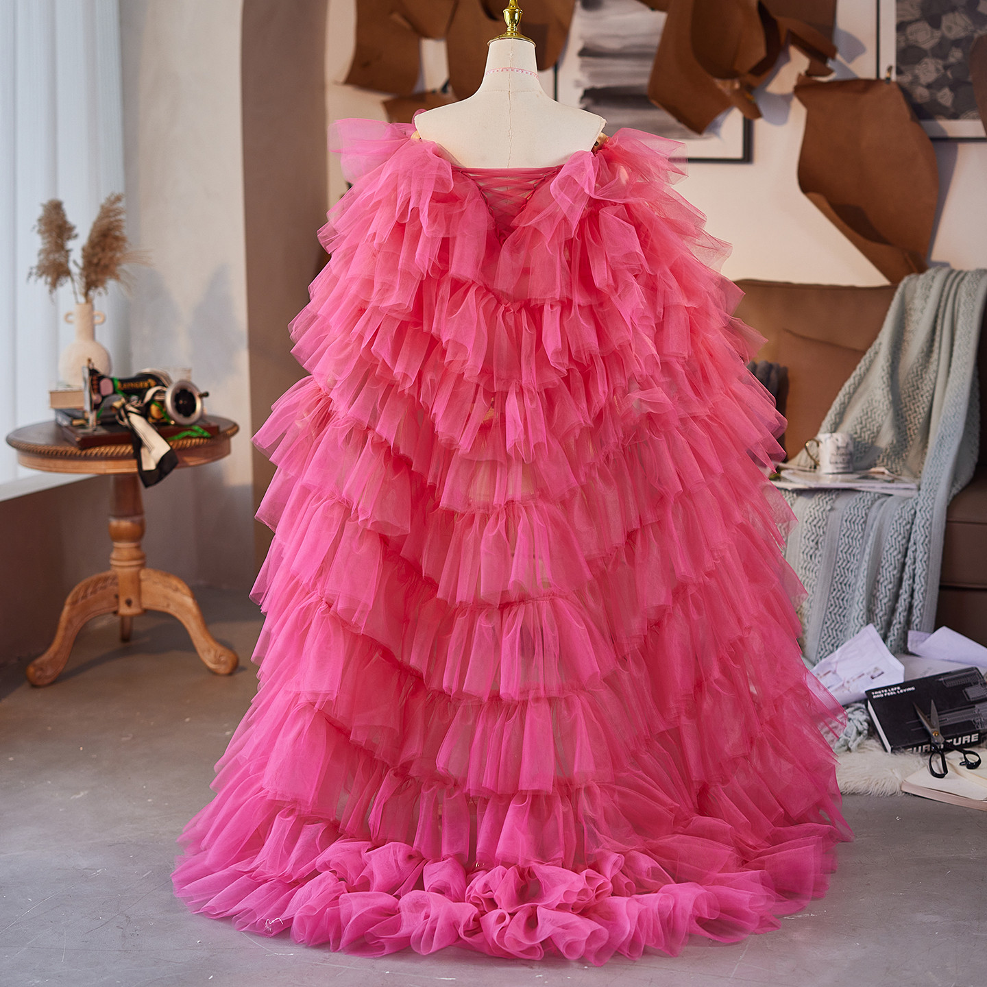 ロングトレーン 裾引き ピンク 可愛い ふわふわ DIY 肩飾り パーティー 花嫁/ウェディングドレス DTY447