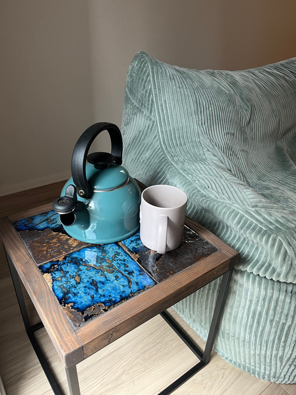 【新作】1点限り サイドテーブル アース タイルテーブル スチール製 4枚目の画像