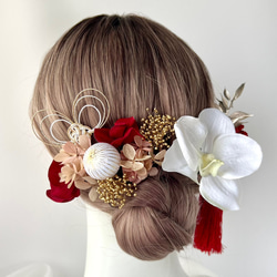赤系のゴージャスな髪飾り ヘッドドレス ヘアアクセサリー 成人式 結婚式 髪飾り 成人式 結婚式 和装 つまみ細工 ダリア 15点セット 赤 白 ヘア