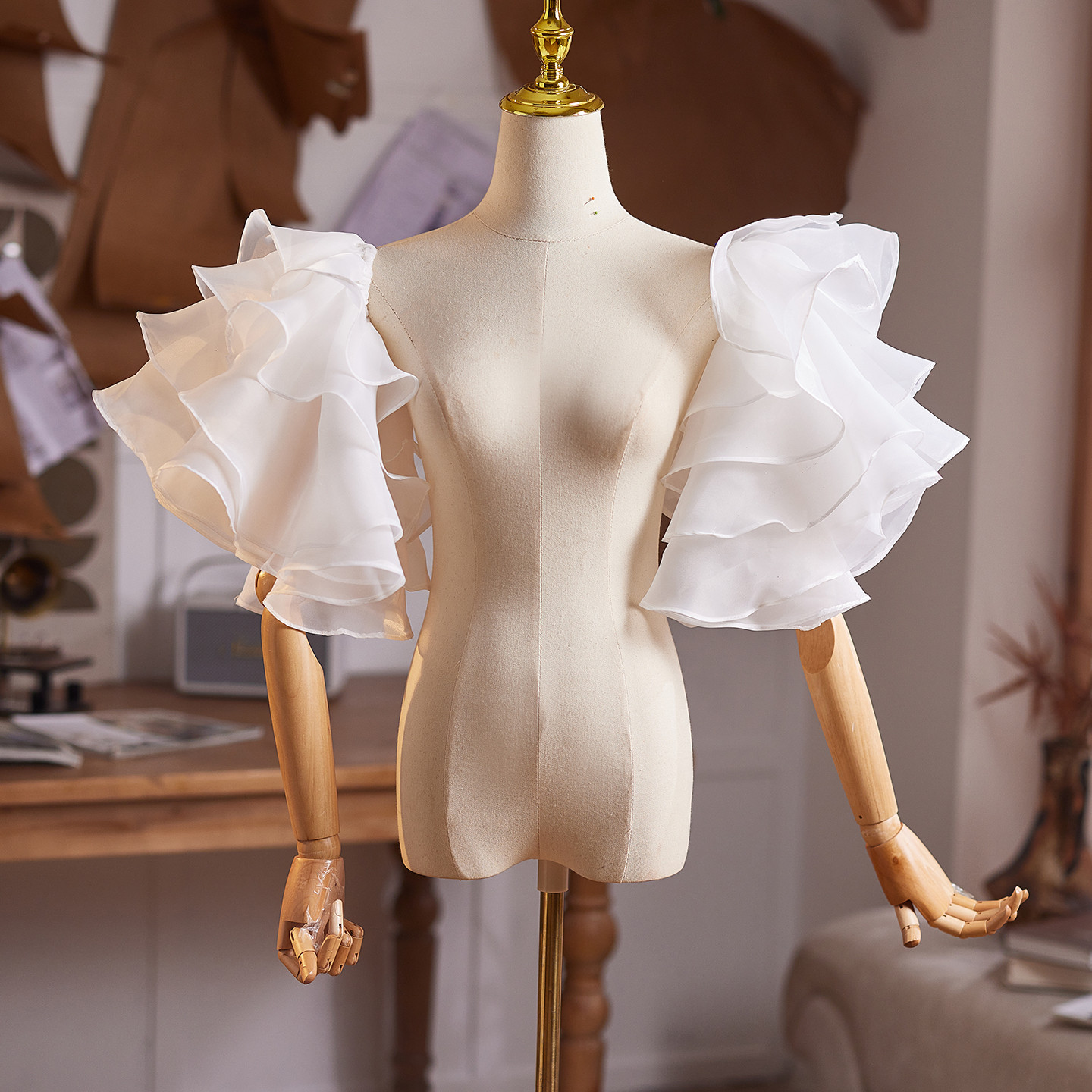 パフスリーブ 白 DIY 袖カバー 取り外し袖 ドレスアクセサリー パーティー 花嫁/ウェディングドレス DTY461