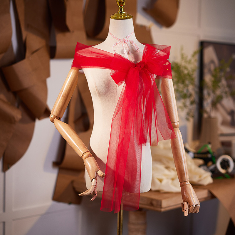 ベール​ トレーン チュール 赤 DIY 肩飾り ドレスアクセサリー パーティー 花嫁/ウェディングドレス DTY307